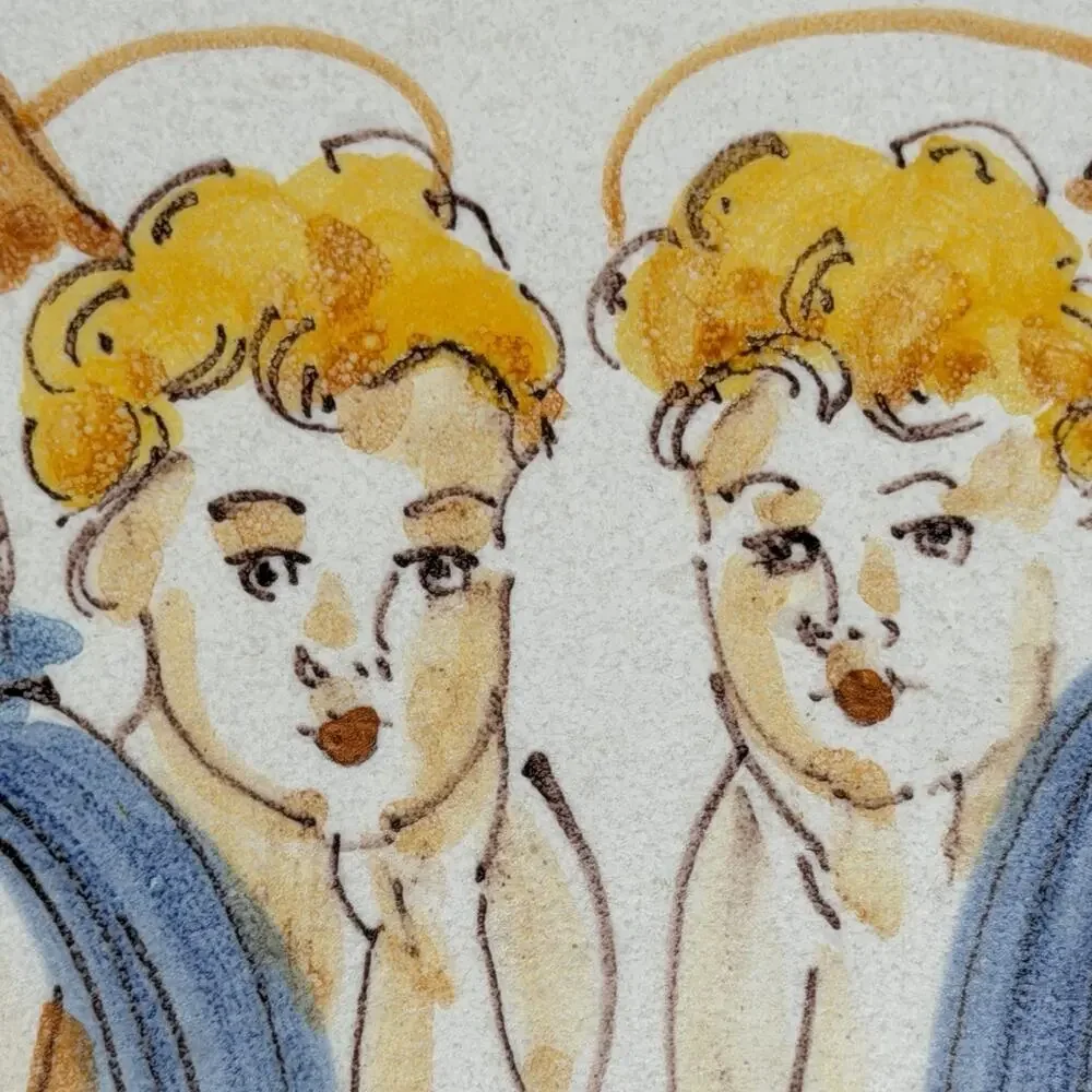Gianfranco Ferre Vintage Framed Angels/Cherubs Tile Made In Italy Panaria Trivet